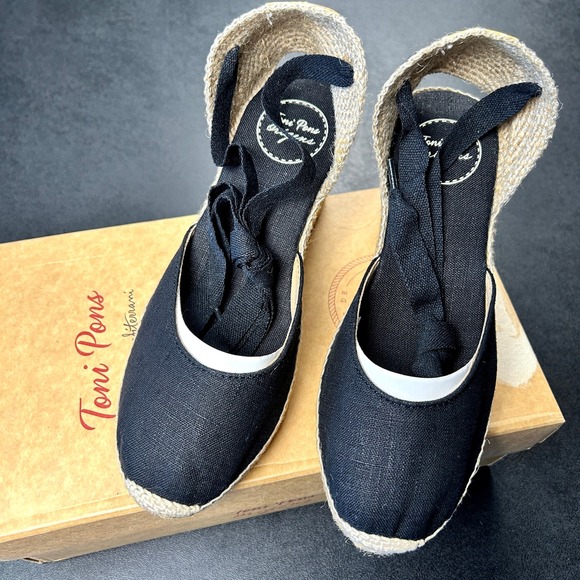 Vegan Wedge Espadrilles Toni Pons Calonge 36 Size 6 Black Hand Stitched NEW - Picture 6 of 7